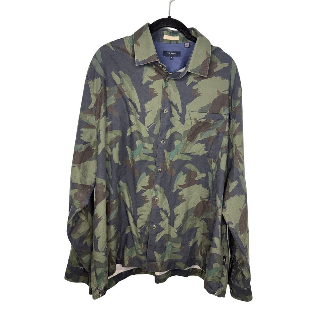Ted Baker Fielder Camo Button-Up Shirt Men's Size 7 Big 3XL Green